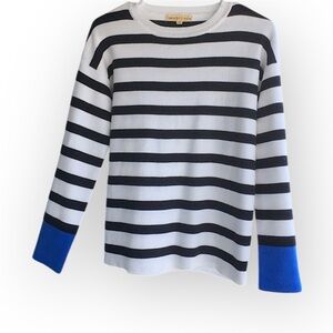 Mesh + Lace striped pullover sweater, NWT, black and white, size S